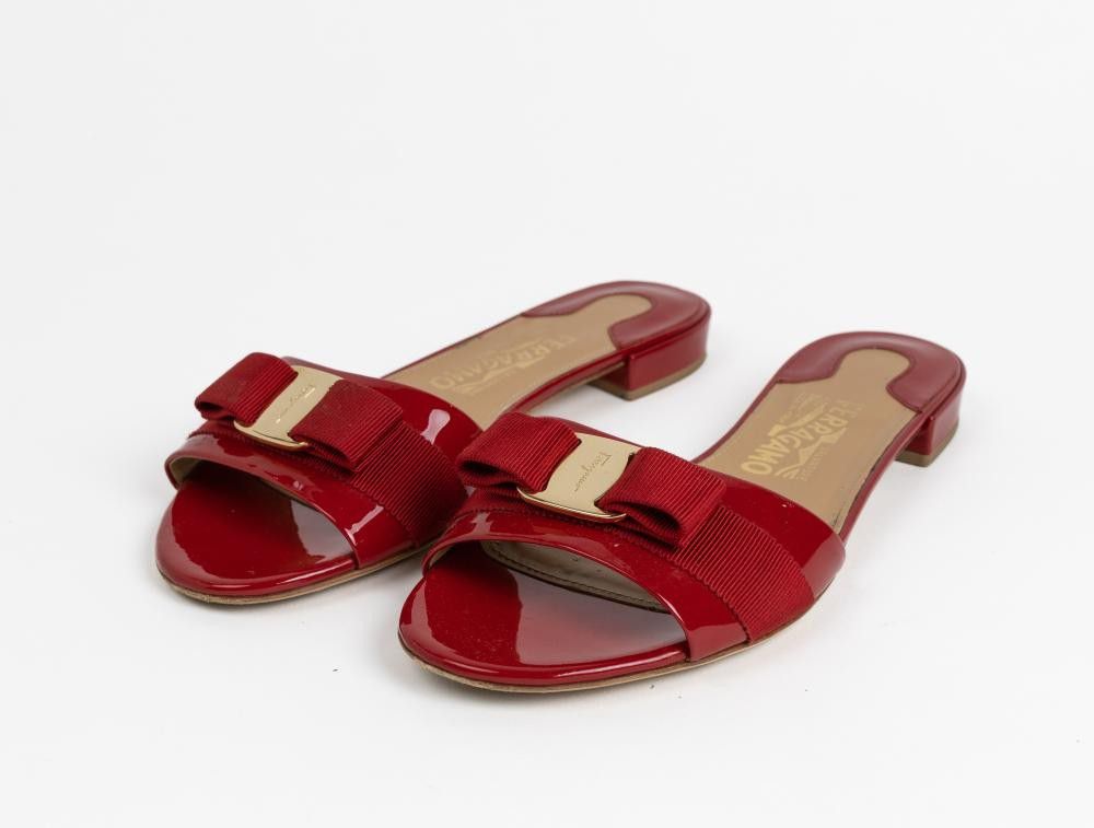 Red Patent Leather Ferragamo Slide Shoes (Size 38) - Footwear