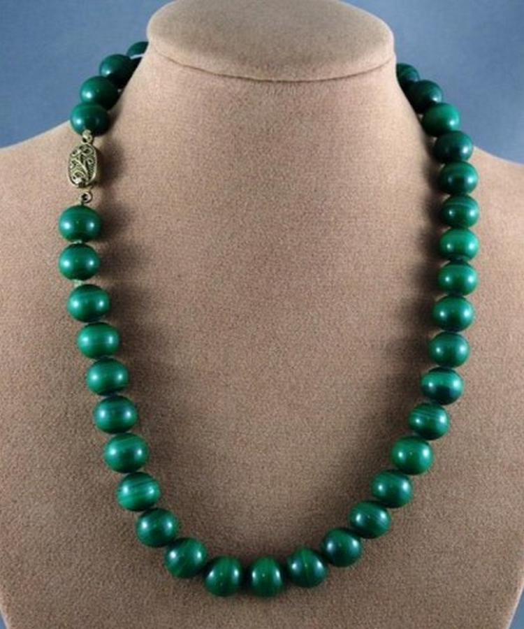 Malachite Bead Necklace with Silver Gilt Clasp - Necklace/Chain - Jewellery