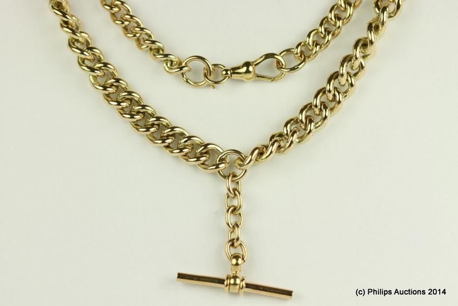 Antique-Style Solid Gold Curb Chain with T-Bar Clasp - Necklace/Chain ...