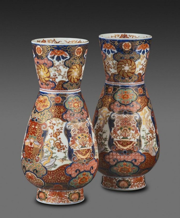 Narrow-waisted Imari Vases, Meiji Period - Ceramics - Japanese - Oriental