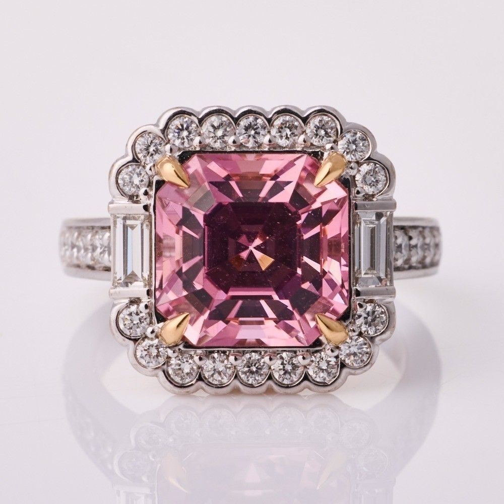 Lester Rings Lester 18ct White/Rose Gold Pink Tourmaline Diamond Cocktail Ring ...