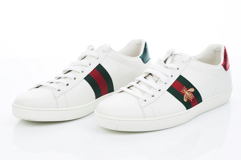 Gucci Ace Sneakers with Bee and Embroidered Stripes, Size 40 ...