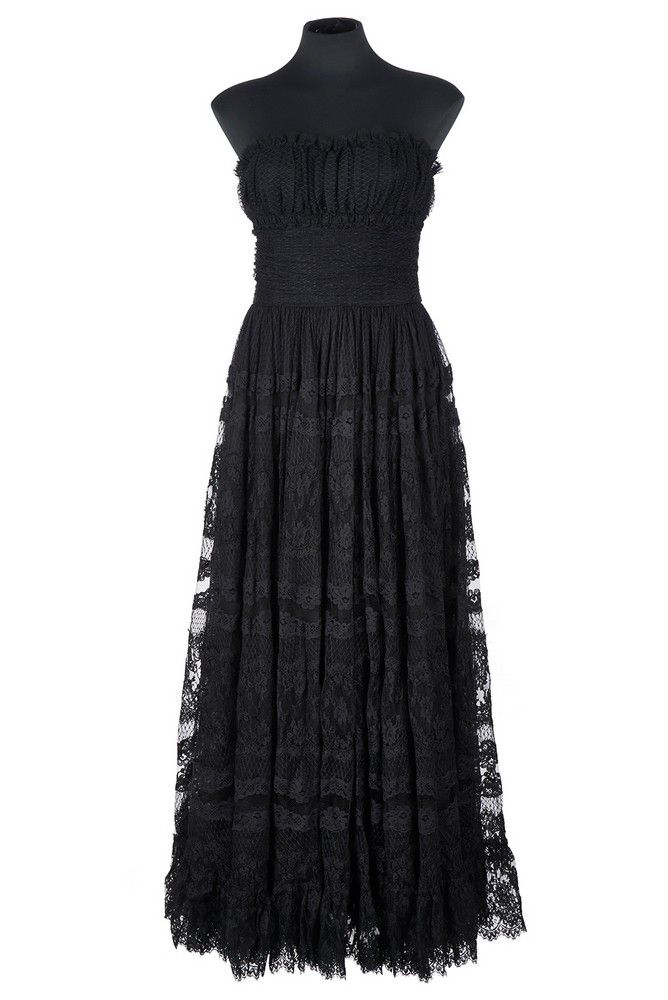 Dolce & Gabbana, strapless dress, black lace with floral design ...