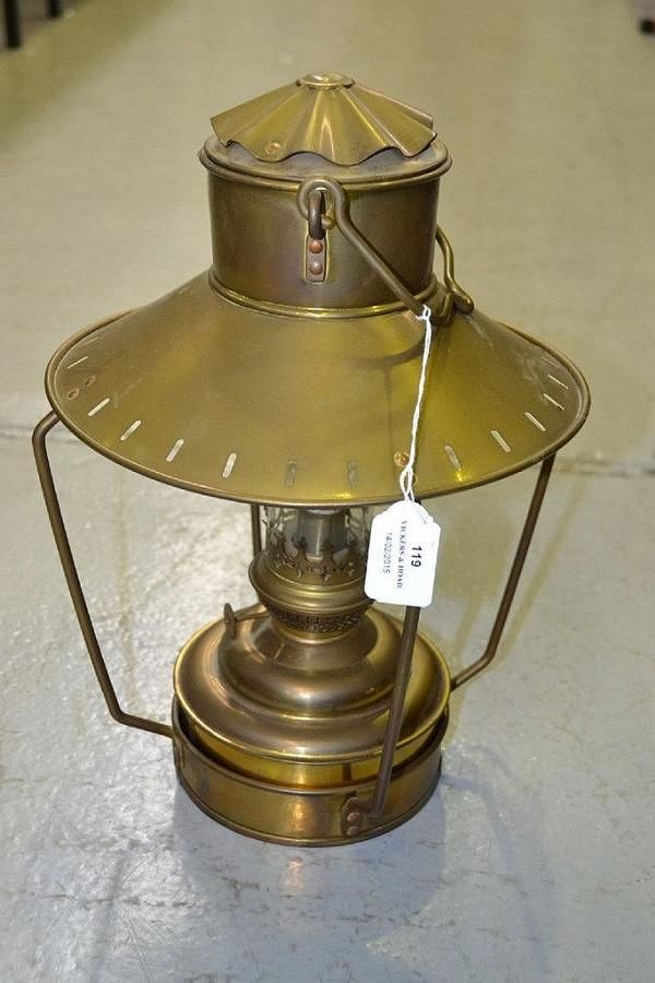 37cm Vintage Brass Hanging Oil Lamp - Lamps - Kerosene, oil and