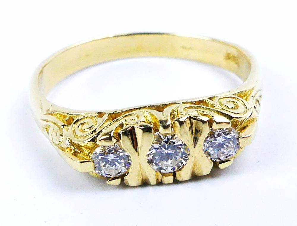 Hoop Style Rings Half Hoop Diamond Ring with Carved Band - Rings - Jewellery