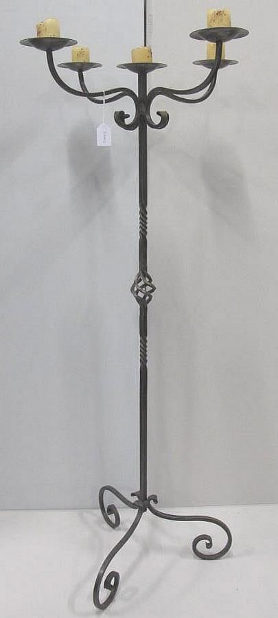 Modern forged iron floor candelabra, 150 cm ht - Candelabra ...