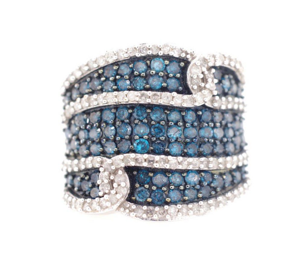 2.00ct White & Blue Diamond 10k White Gold Ring - Rings - Jewellery