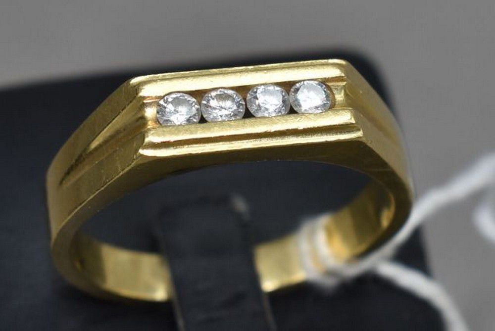 18ct Gold Diamond Gents Dress Ring - Four Rows - Rings - Jewellery