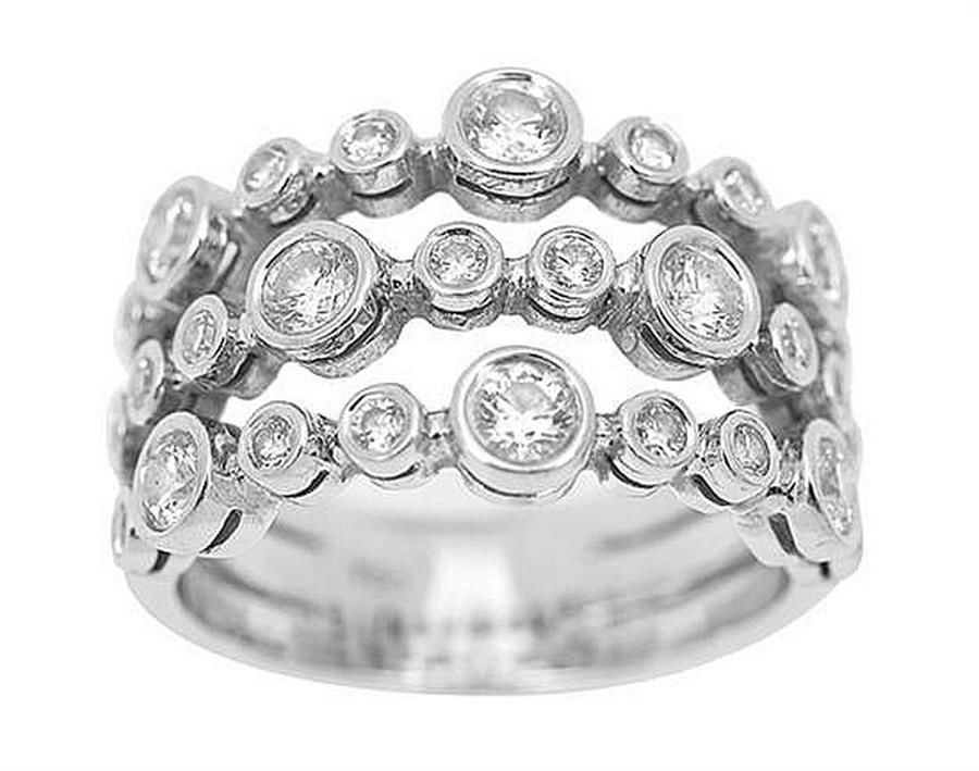 Triple Row Diamond Dress Ring in 18ct White Gold - Rings - Jewellery