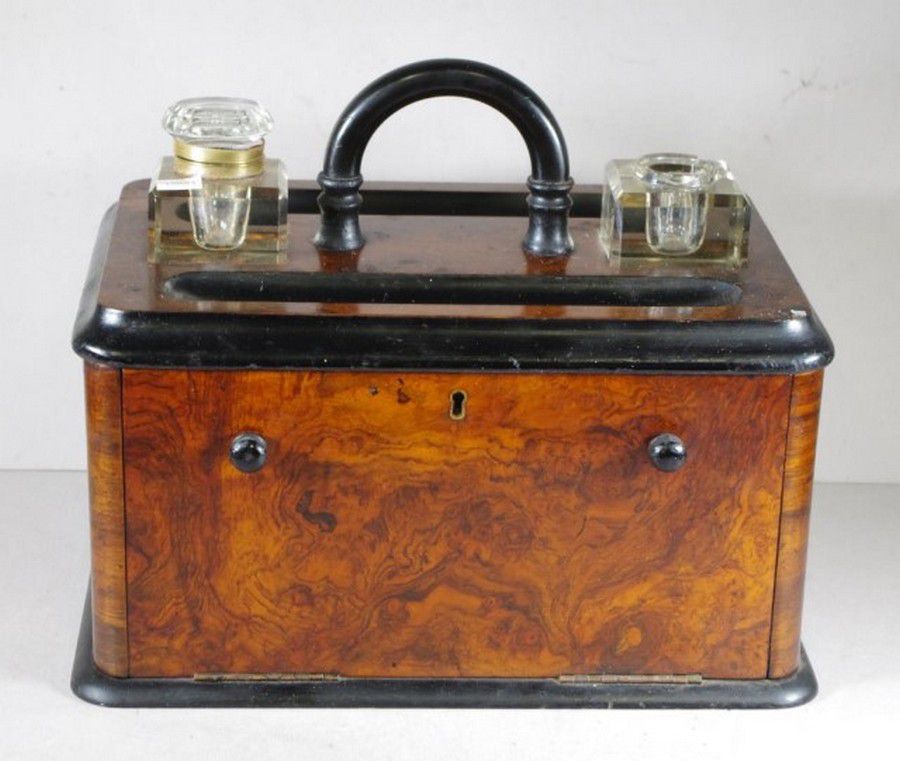 Victorian Walnut Desk Set With 2 Inkwells 33 Cm Wide 26 Cm
