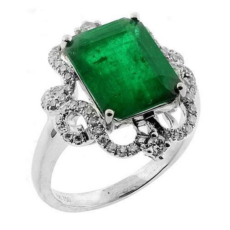 Emerald and Diamond Ring, 4.2ct, 18ct White Gold, M - Rings - Jewellery
