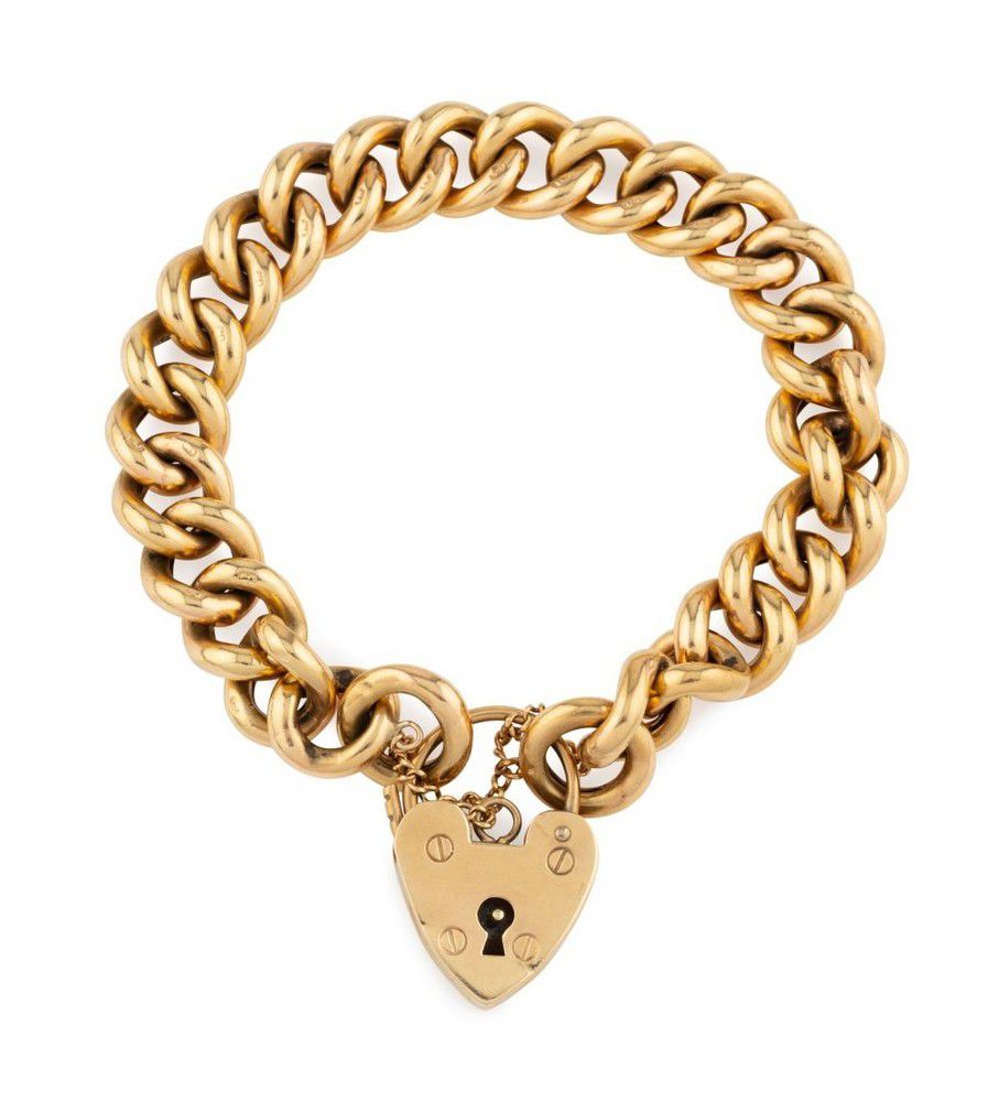 9ct Gold Heart Padlock Curb Link Bracelet - Bracelets/Bangles - Jewellery