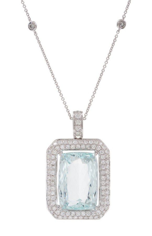 Aquamarine and Diamond Pendant with Chain - Pendants/Lockets - Jewellery