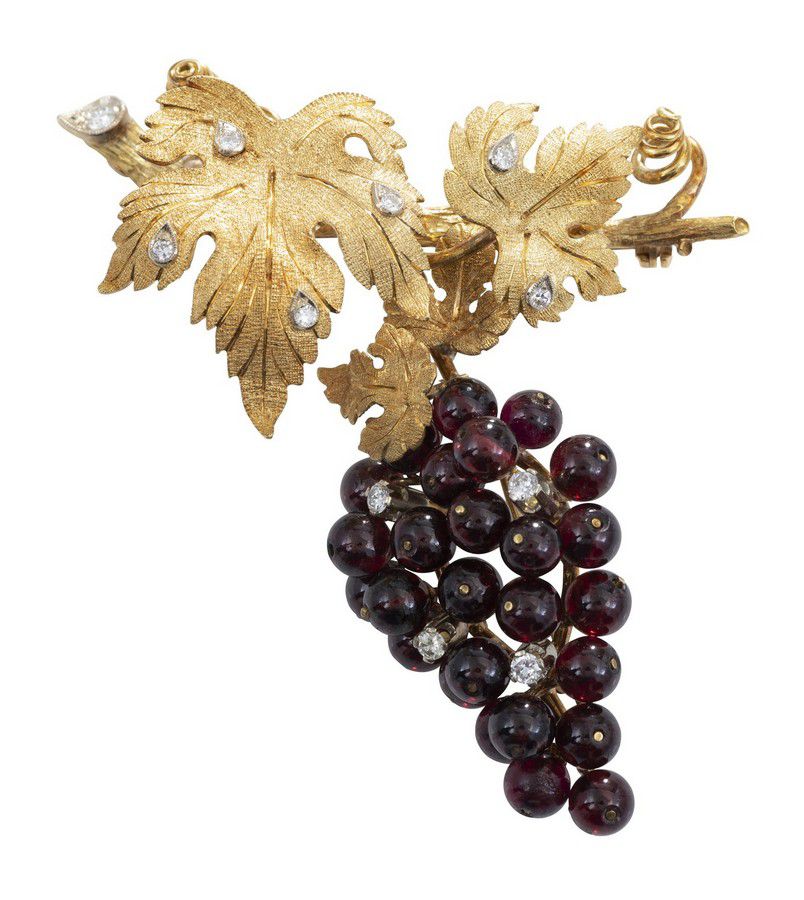 Garnet and Diamond Grape Vine Brooch - Brooches - Jewellery