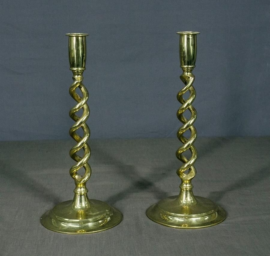Brass Barley Twist Candlesticks - 30cm Height - Candelabra/Candlesticks -  Lighting