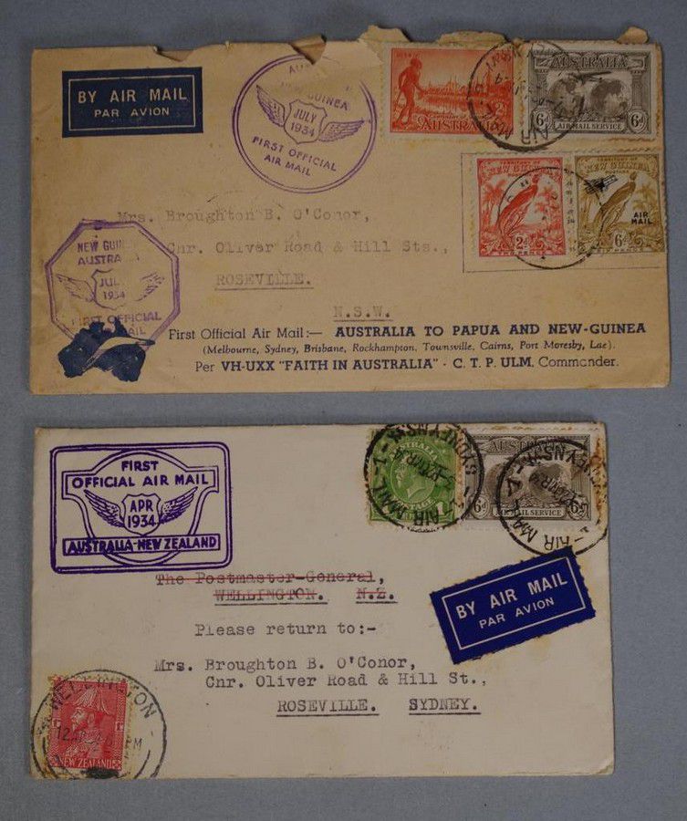 1934 Airmail Commemorative Envelopes: Australia to Papua & New Zealand ...