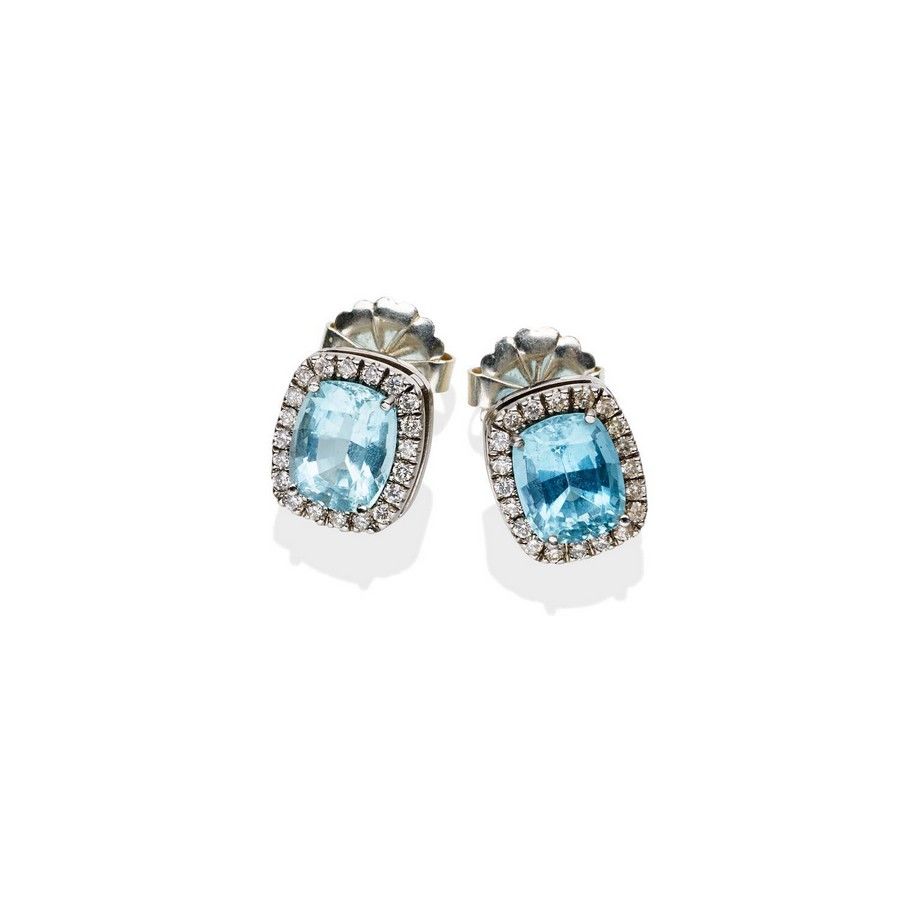 Aquamarine and Diamond Ear Studs - Earrings - Jewellery