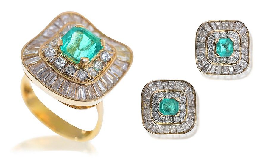 Jan Logan Emerald and Diamond Ring and Earrings Set - Earrings - Jewellery