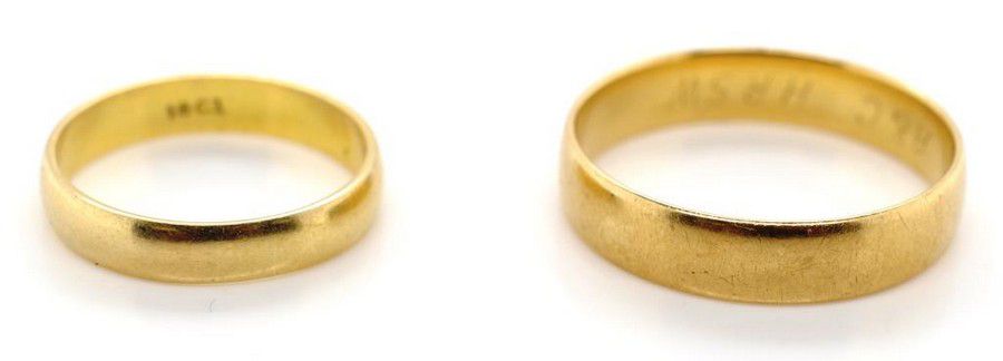 Gold Wedding Bands, 18ct, 6.4g, Size N - Rings - Jewellery