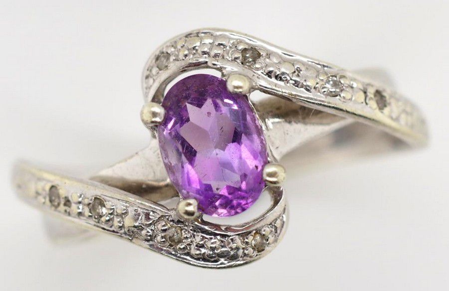 Amethyst and Diamond 9ct Gold Ring, Size O - Rings - Jewellery