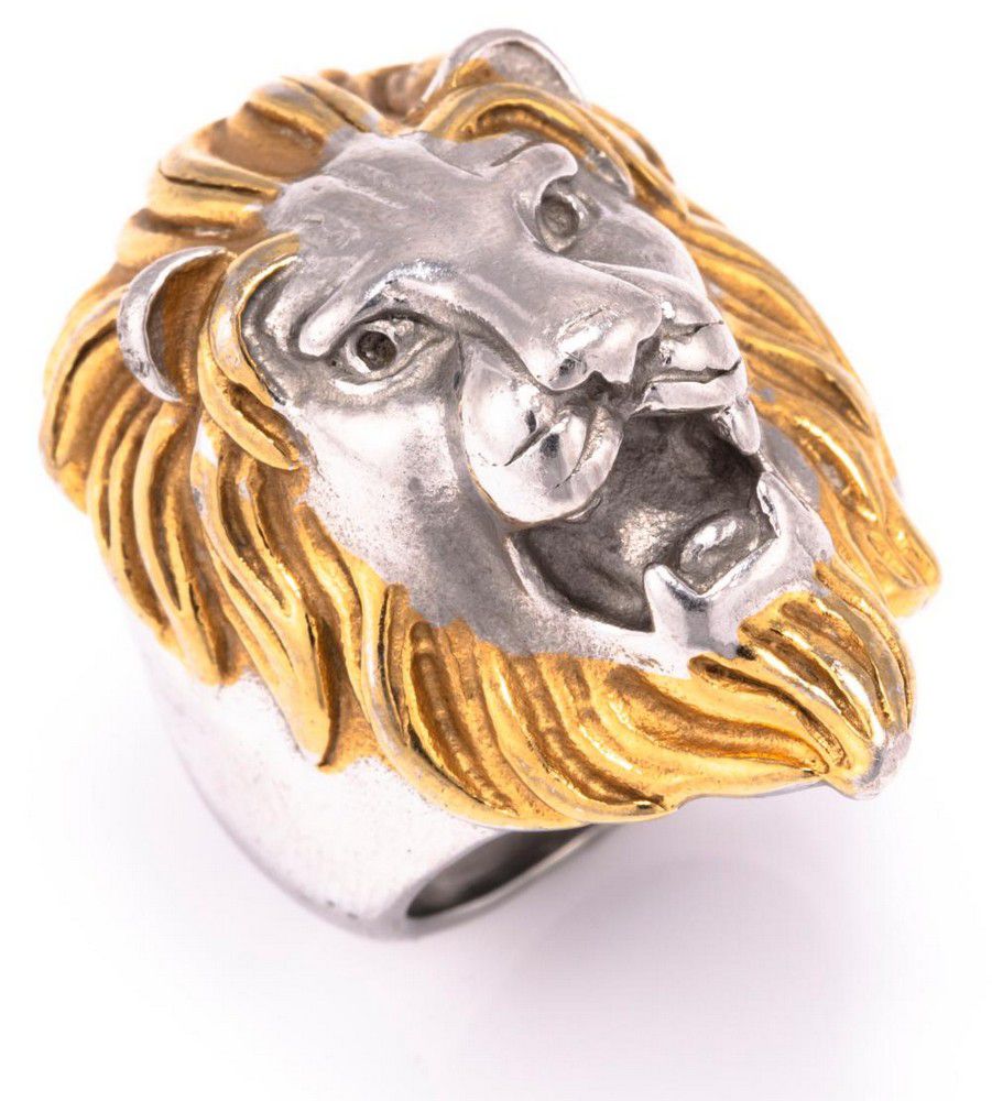18ct White and Yellow Gold Lion Head Ring Rings Jewellery