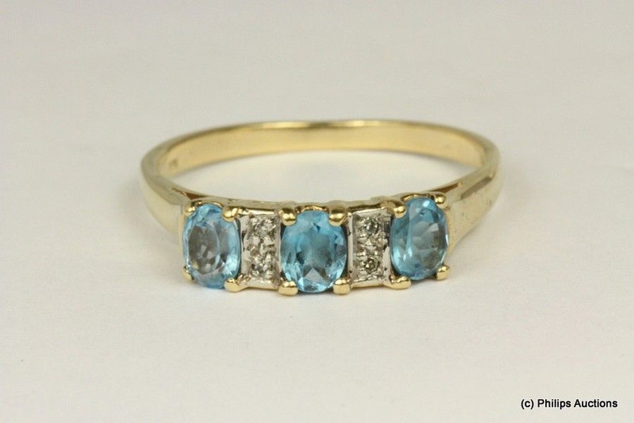 Blue Topaz Half Hoop Ring with Diamonds - Rings - Jewellery