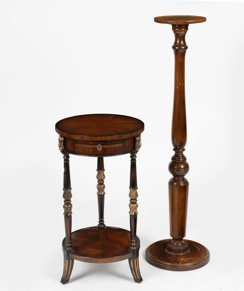 Carved Wood Pedestal and Occasional Table Set with Drawer - Tables ...