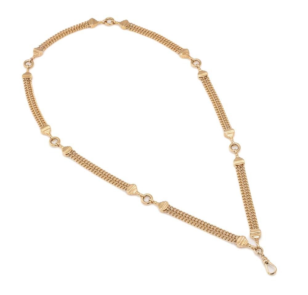 9ct Gold Double Strand Albert Style Necklace, 70cm, 64.4g - Necklace ...
