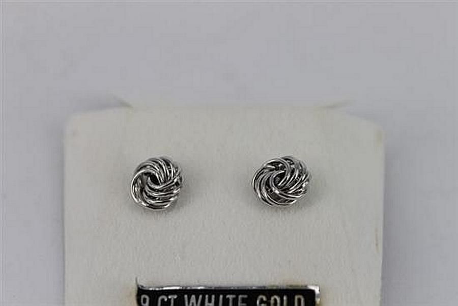 9ct White Gold Knot Stud Earrings - Earrings - Jewellery