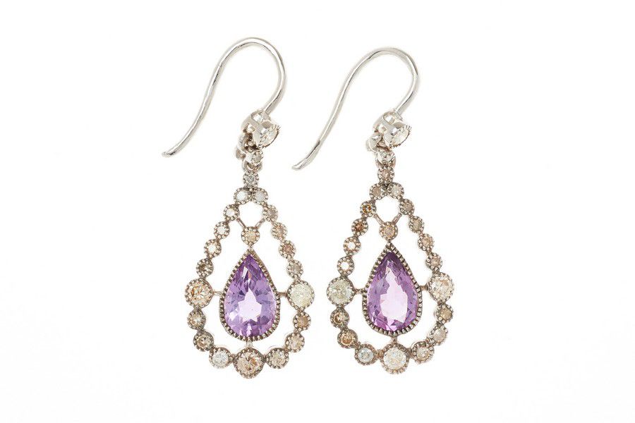 Edwardian Amethyst and Diamond Drop Earrings - Earrings - Jewellery
