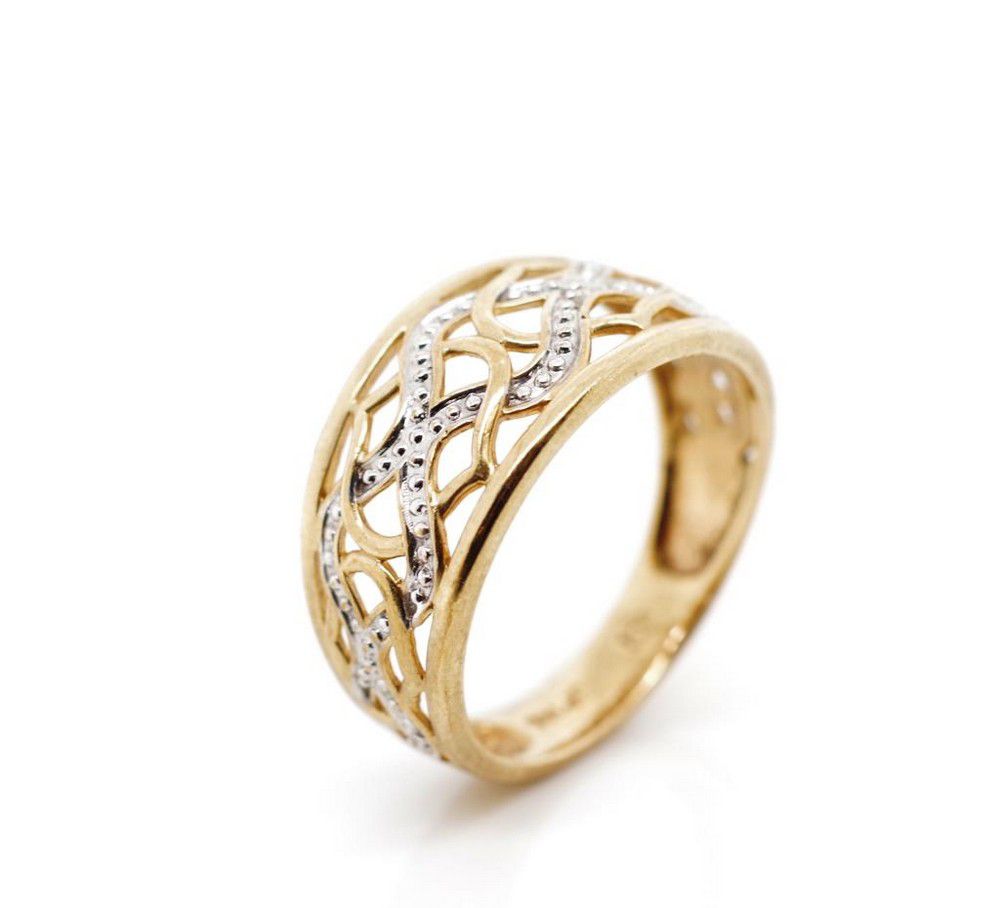 9ct gold fret work ring with a rose gold body and white gold… Rings