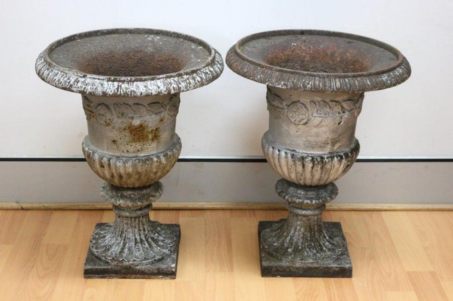 Antique French Cast Iron Garden Urns (Pair) - Decorative - Urns