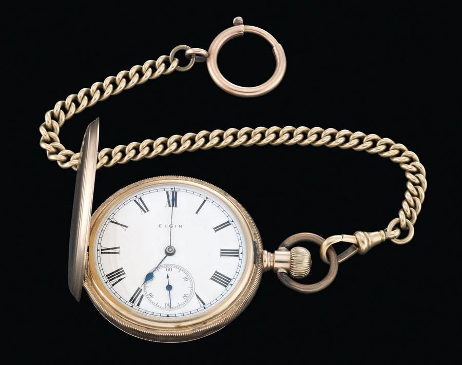 Elgin Gold Hunter Pocket Watch with 18ct Fob Chain - Watches - Pocket ...