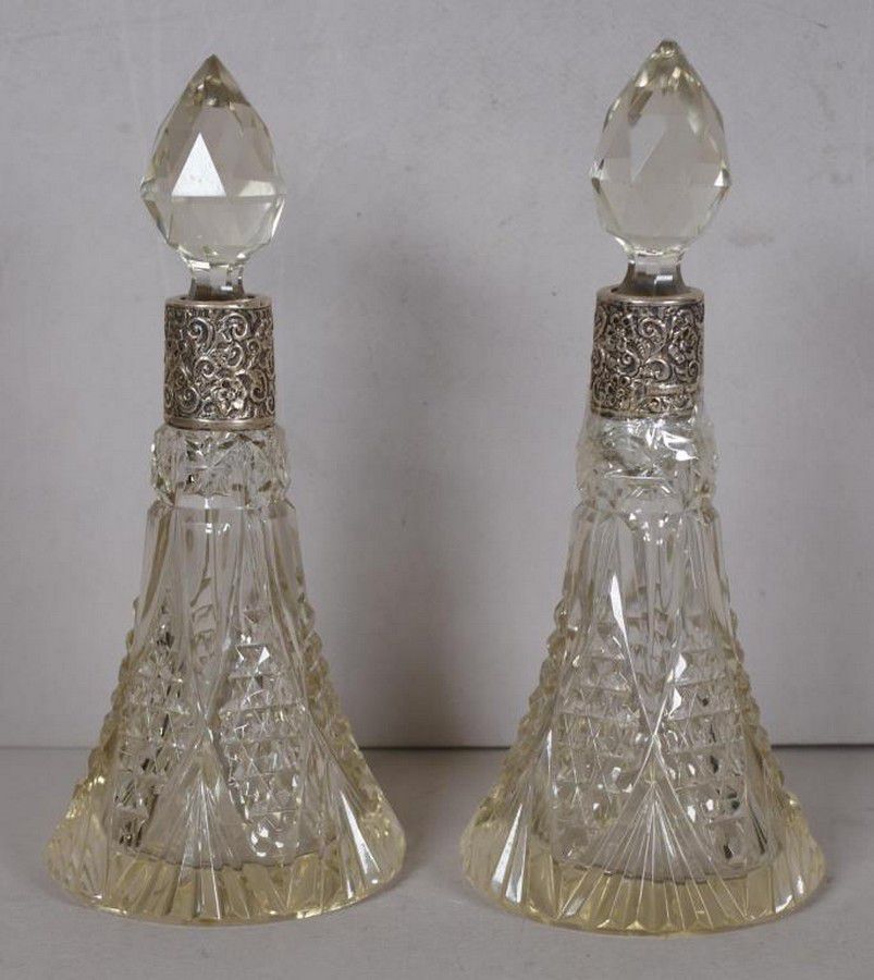 Sterling Silver Collar Cut Glass Perfume Bottles - Scent Bottles