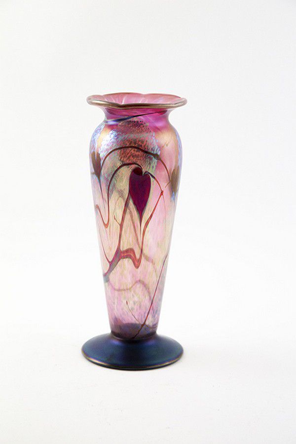 Iridescent Okra Glass Vase By Richard Golding British 20th Century Glass