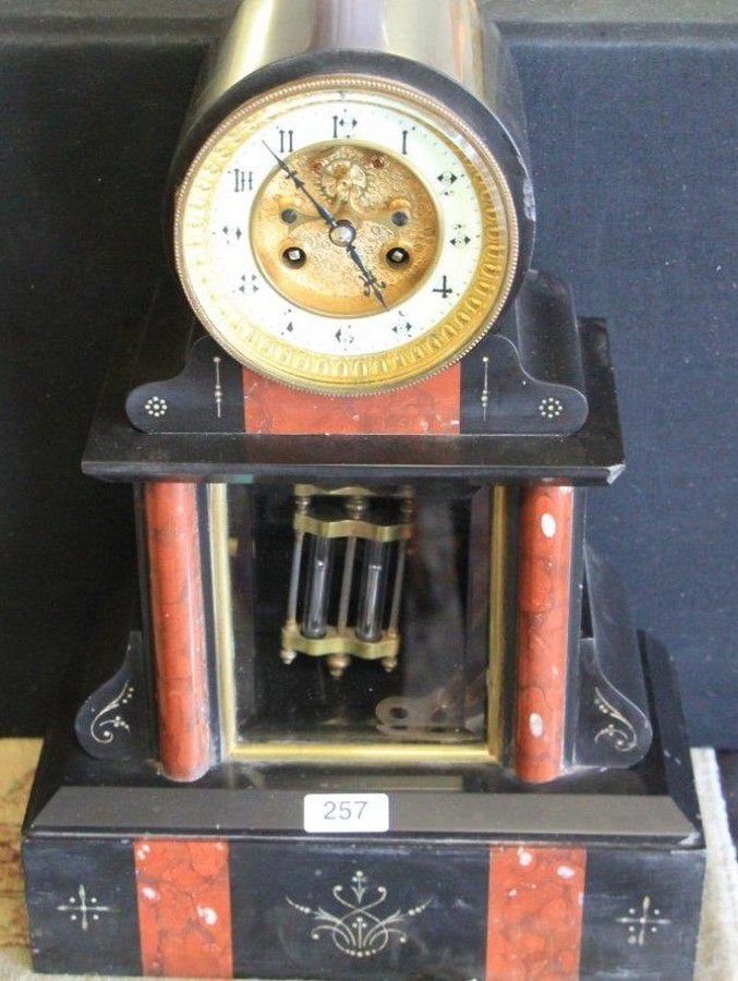 French Black Marble Mantel Clock with Open Escapements Clocks