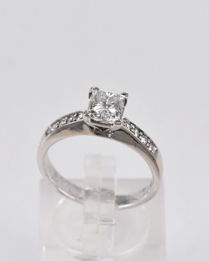 Princess Cut Solitaire Ring with Diamond Accents - Rings - Jewellery