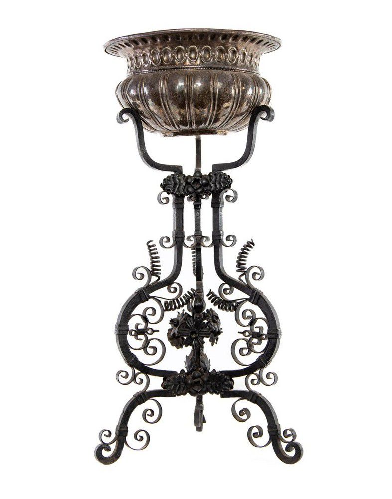 Spanish Lavabo, 1780, Silvered Copper & Wrought Iron Religious