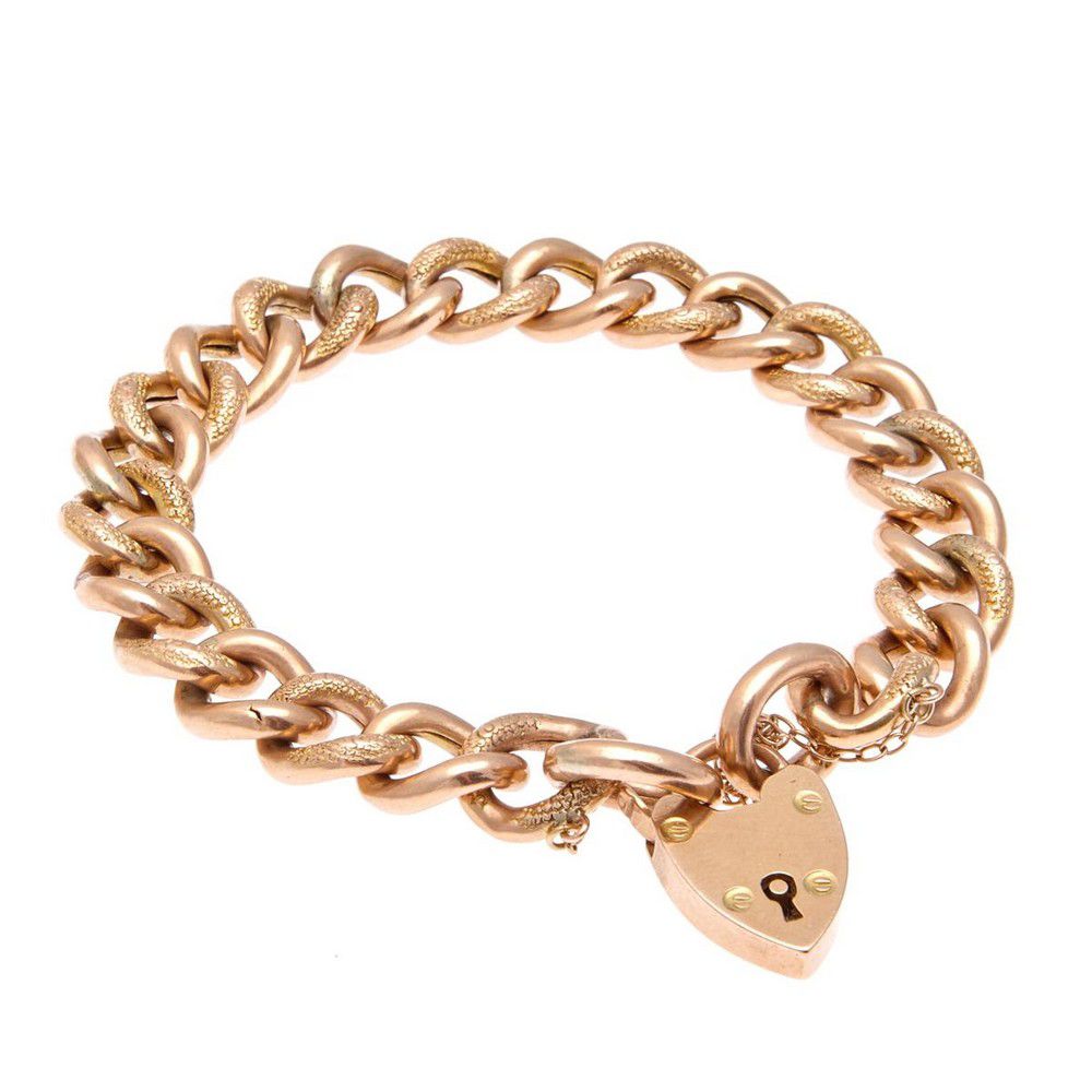 Engraved Heart Padlock Bracelet in 9ct Gold - Bracelets/Bangles - Jewellery