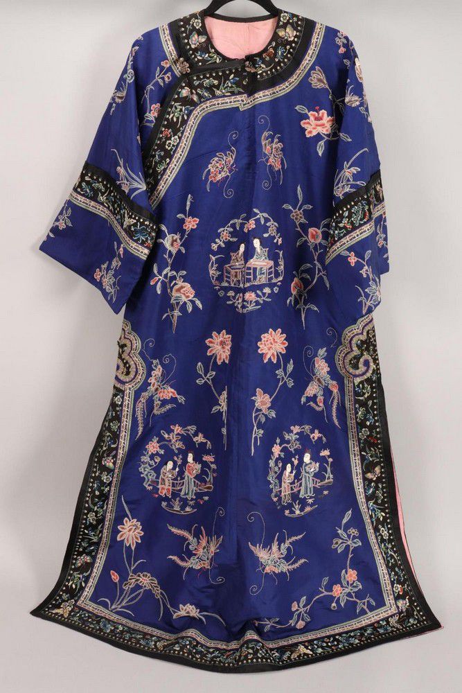 Embroidered Manchu Robe with Figures and Flowers - Textiles & Costume ...
