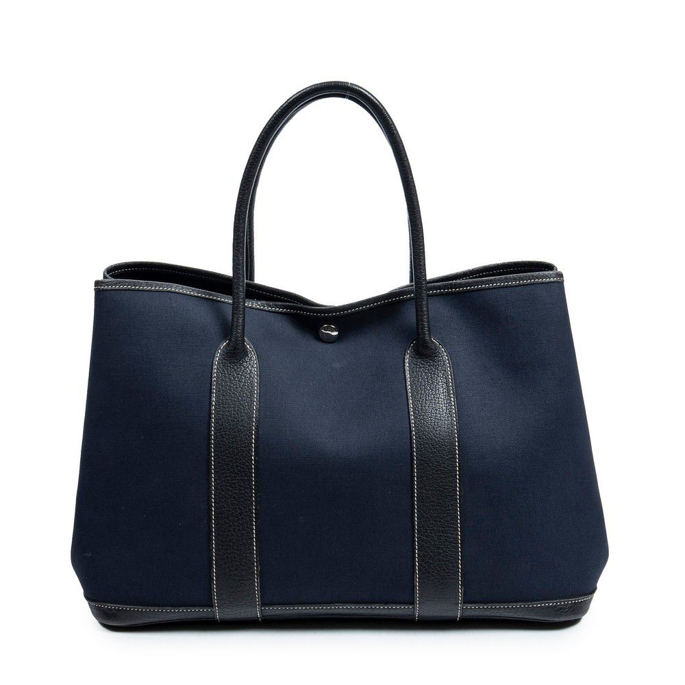 Navy Blue Hermes Garden Party 36 Bag with Leather Trim - Handbags ...