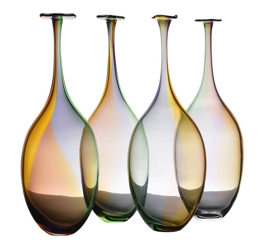 A set of four Kosta Boda Fidji glass bottle vases by Kjell 