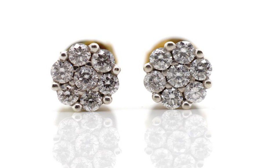 White Gold Diamond Cluster Earrings with Sterling Backs - Earrings ...