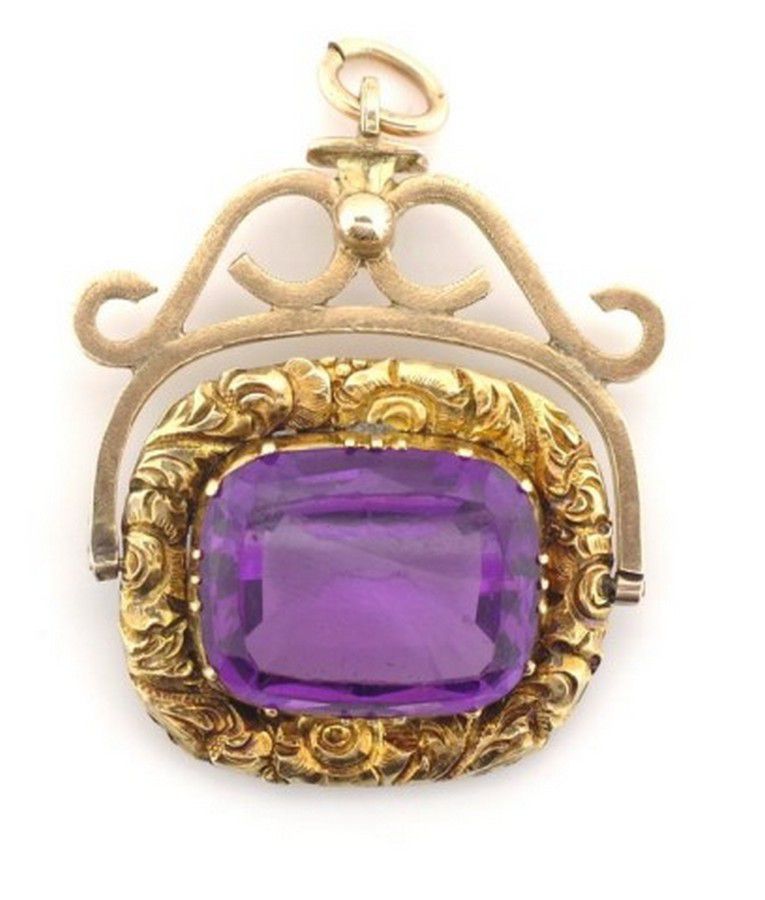 Gold and Amethyst Spinner Brooch, 8g Total Weight - Brooches - Jewellery