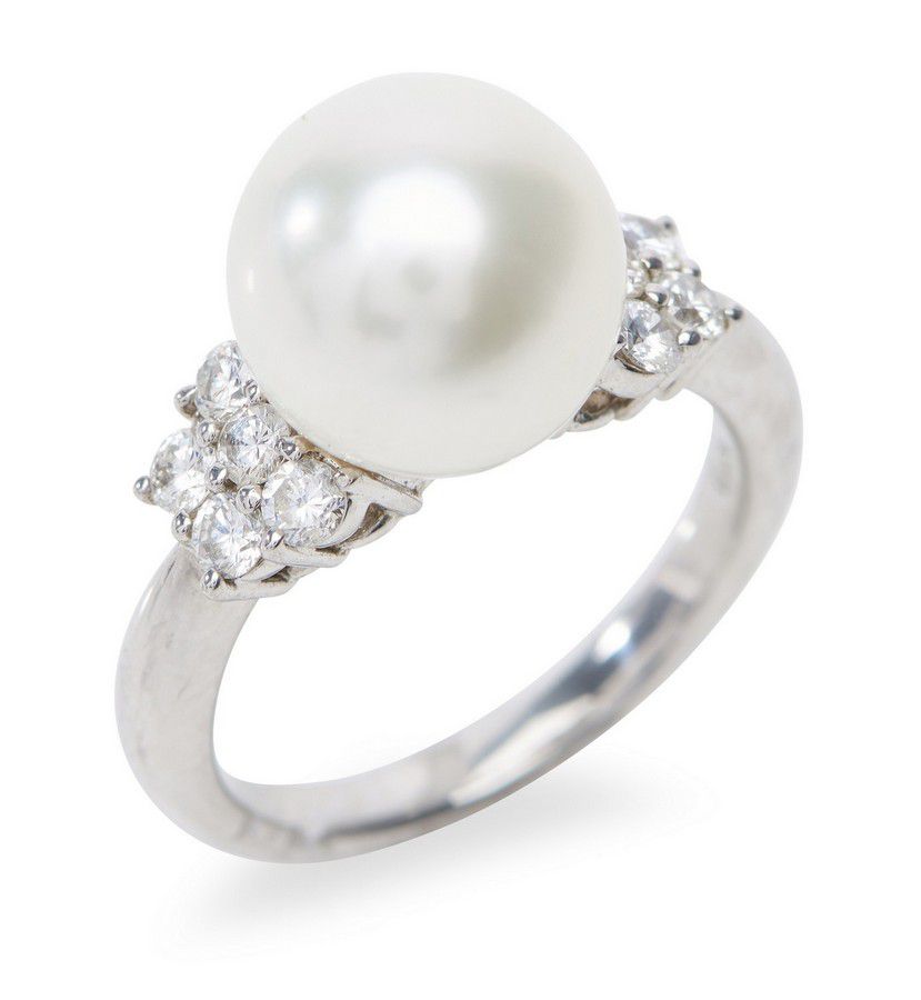 South Sea Pearl and Diamond Ring in 18ct White Gold - Rings - Jewellery