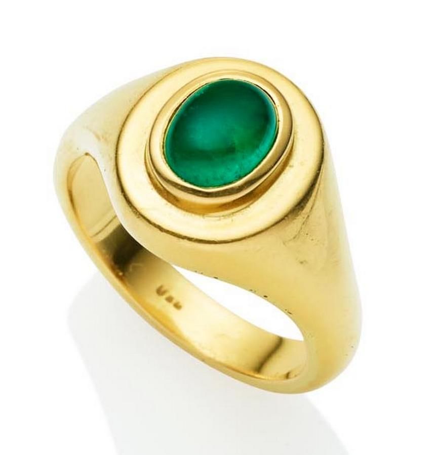 An emerald ring, the signet ring set with a single cabochon… - Rings ...