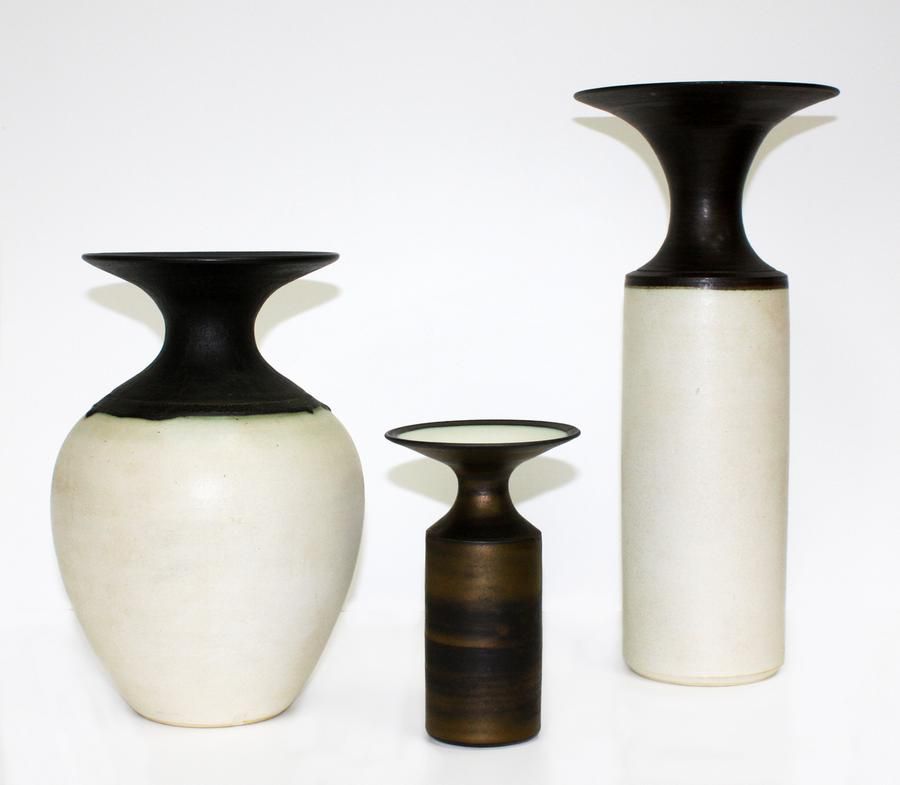 Three Porcelain Vases in Hans Coper Style New Zealand Potters