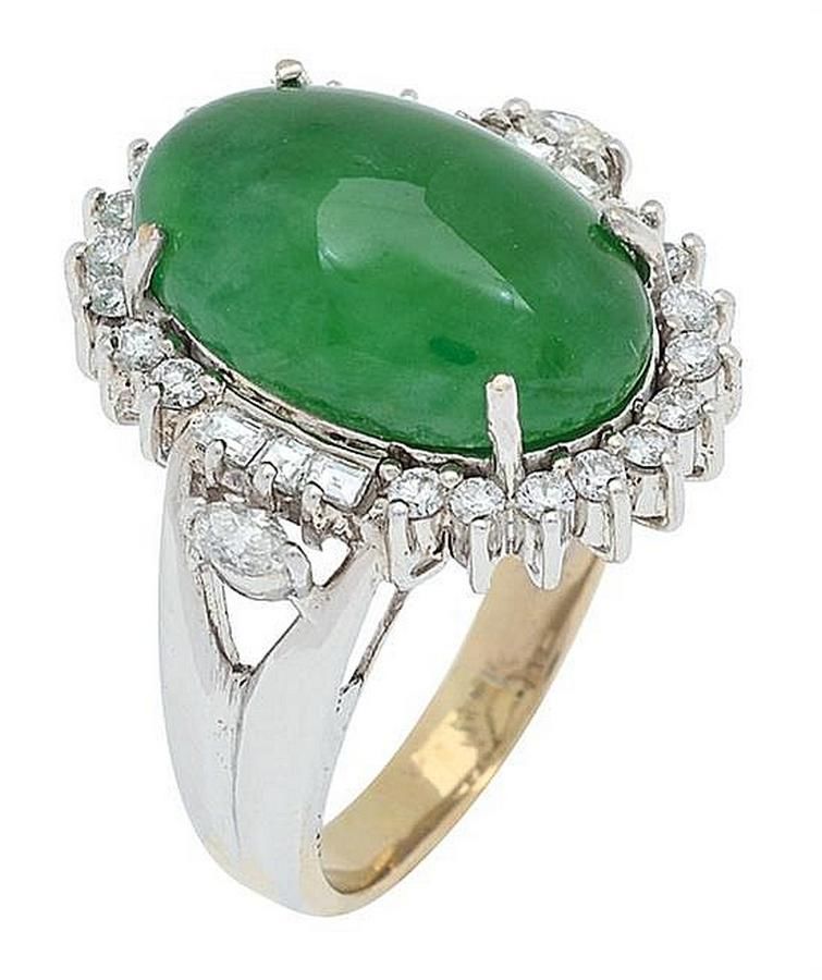 Jadeite and Diamond Ring in 18ct Gold - Rings - Jewellery