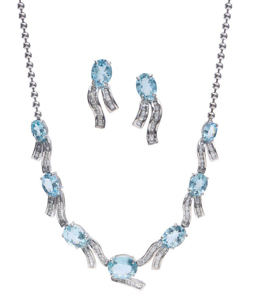 Aquamarine Diamond Necklace And Earring Set Suites Parure Jewellery