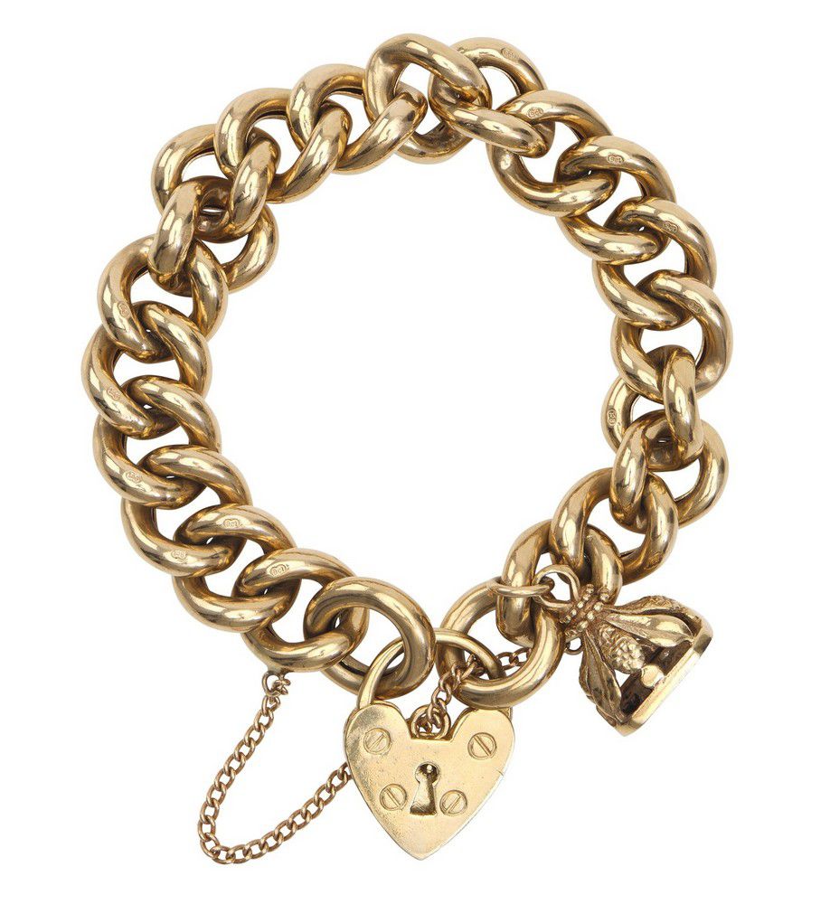 9ct Gold Heart Padlock Bracelet with Seal Charm - Bracelets/Bangles ...